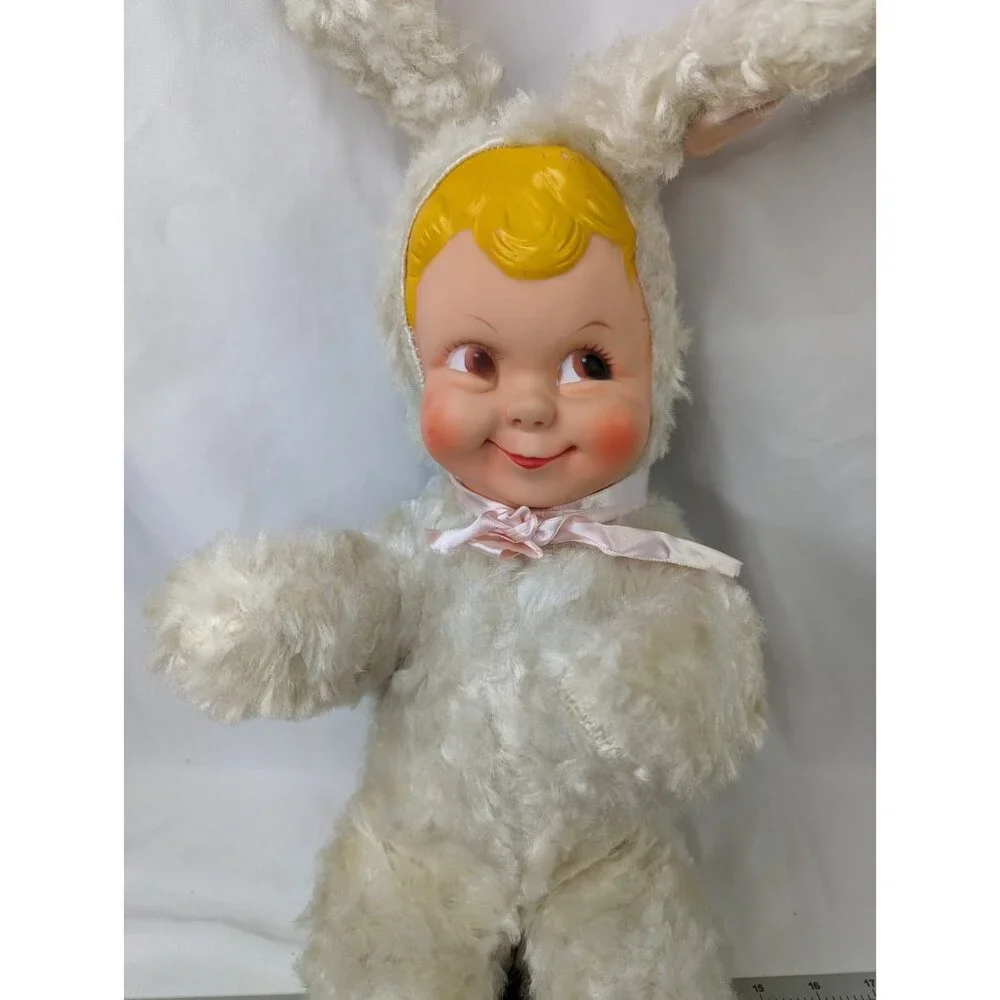 Rubber Face Doll White Bunny Rabbit Vintage 18 Inch Stuffed Animal‎ Toy